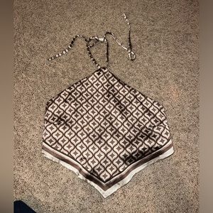 Garage patterned corset lace up handkerchief top